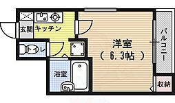西陣パークハイツ 3階1Kの間取り