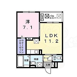 シャルマン唐橋南2 2階1LDKの間取り