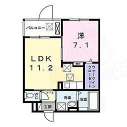シャルマン唐橋南2 1階1LDKの間取り