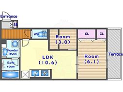 アロースフェリス 2階1SLDKの間取り