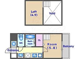 AYM堀川五条 3階1Kの間取り