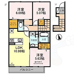 フローラ西向日 2階3LDKの間取り