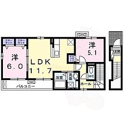 シェモア 2階2LDKの間取り