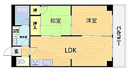 シャトーウメダ 6階2LDKの間取り