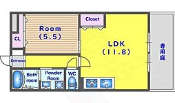 ボヌール桂 1LDKの間取図画像