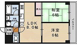 ライオンズマンション堀川 2DKの間取図画像