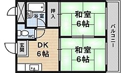 パレス稲荷 2DKの間取図画像