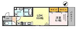 太秦レジデンスE棟 1LDKの間取図画像
