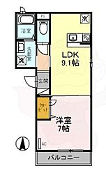 Garden鴨川御所東 1LDKの間取図画像