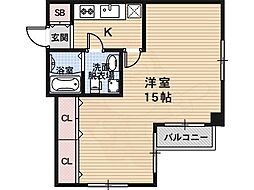 デ・アッシュ西京極 1Kの間取図画像