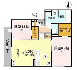 GRAMM松室吾田神町 A棟 2LDKの間取図画像