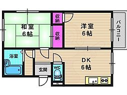 さんぐりーんナガイ 2DKの間取図画像