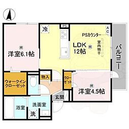 GRAMM松室吾田神町B 2LDKの間取図画像
