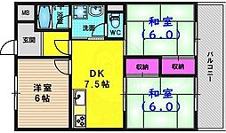 エトワール長岡京 3DKの間取図画像