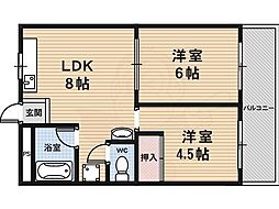 サンシャインコーポ新宮 2DKの間取図画像