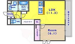 アリビオ向日町A 1LDKの間取図画像