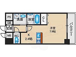 プレサンス京都四条河原町ネクステージ ワンルームの間取図画像