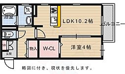 アルページュ頌徳B棟 1LDKの間取図画像