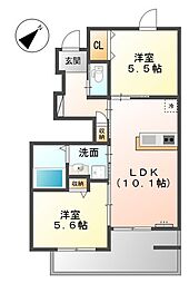 ハピネス 2LDKの間取図画像