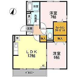 クレール友松 2LDKの間取図画像