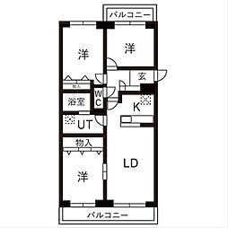 札幌市清田区北野一条2丁目マンション 3LDKの間取図画像