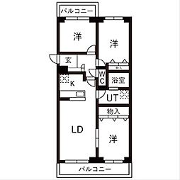 札幌市清田区北野一条2丁目マンション 3LDKの間取図画像
