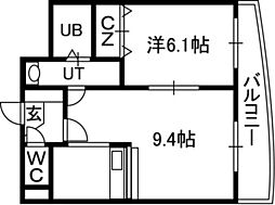 ハイドパーク 1LDKの間取図画像