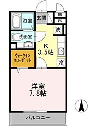 コモド元住吉 1Kの間取図画像