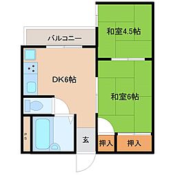 パークスクエア東園田 6階2DKの間取り