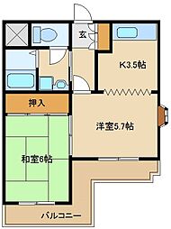 インペリアル塚口 1LDKの間取図画像