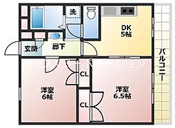 ラ・ピース栗山 2DKの間取図画像