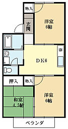 ヴィラ塚ノ木2号館 3DKの間取図画像
