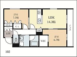 シャーメゾン碩 1階2LDKの間取り