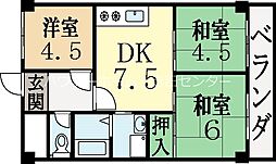 JR奈良線 長池駅 徒歩3分の賃貸マンション 5階3DKの間取り