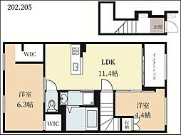 城陽市寺田中大小アパート 2LDKの間取図画像