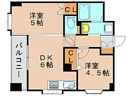 ソレアード箱崎駅東 2DKの間取図画像