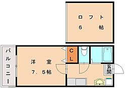 JR鹿児島本線 福工大前駅 徒歩7分の賃貸アパート 2階1Kの間取り