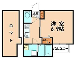 シュプリーム香椎 1Kの間取図画像