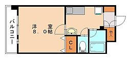 プルメリア唐原 1Kの間取図画像