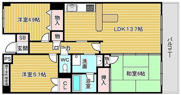 大阪府岸和田市上松町(賃貸マンション3LDK・6階・71.76㎡)の写真 その2