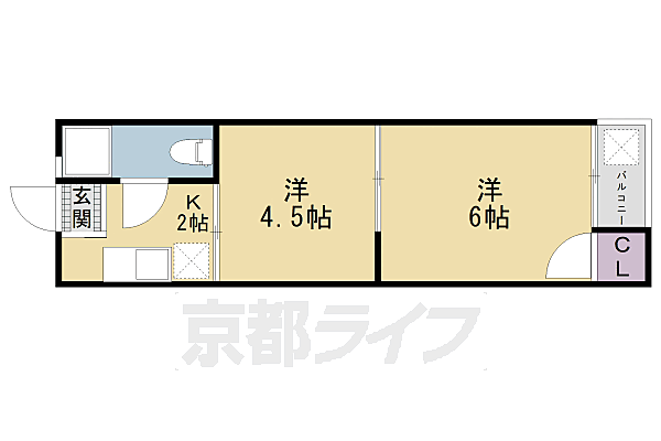 コーポ西茶屋 202｜京都府京都市南区吉祥院西ノ茶屋町(賃貸アパート2K・2階・25.00㎡)の写真 その2