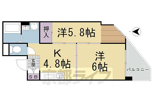 京都府京都市上京区今出川通七本松西入毘沙門町(賃貸マンション2K・4階・40.61㎡)の写真 その2