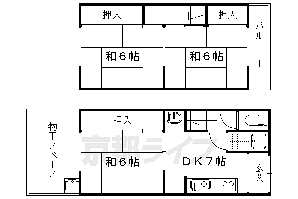 京都府京都市右京区梅津罧原町(賃貸テラスハウス3DK・--・57.00㎡)の写真 その2