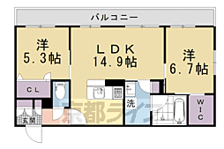 京都市営烏丸線 丸太町駅 徒歩12分の賃貸マンション 3階2LDKの間取り