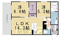 京都市営烏丸線 丸太町駅 徒歩12分の賃貸マンション 2階2LDKの間取り