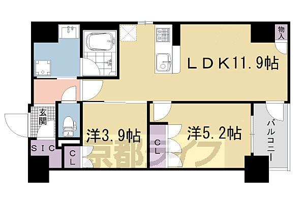 ソルレヴェンテ堀川高辻 405｜京都府京都市下京区高辻堀川町(賃貸マンション2LDK・4階・52.82㎡)の写真 その2