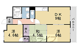 JR山陰本線 太秦駅 徒歩12分の賃貸マンション 2階3LDKの間取り