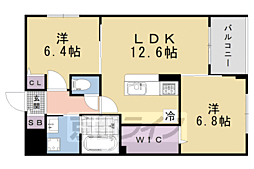 京都市営烏丸線 丸太町駅 徒歩15分の賃貸マンション 3階2LDKの間取り