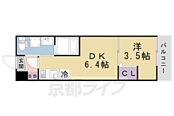 京福電気鉄道北野線 北野白梅町駅 徒歩14分の賃貸アパート 3階1DKの間取り