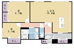 ラ・ティーダ上桂 2LDKの間取図画像